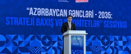 Gənclər Həftəsi 2026 — speaker at podium, Azerbaijan Youth Week event production by GM Events