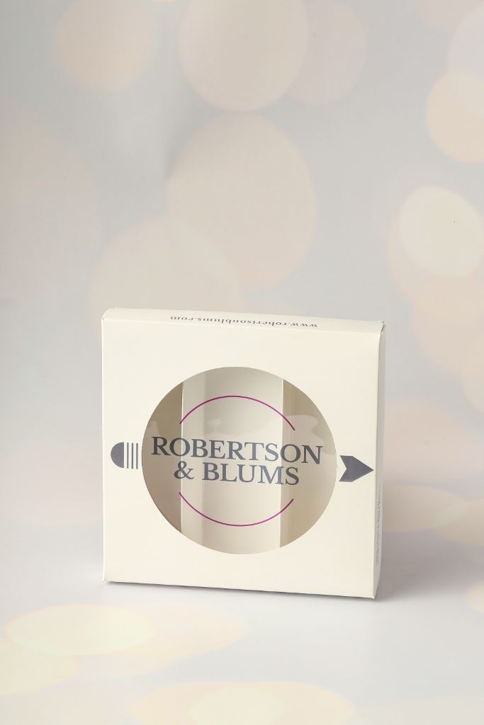 Robertson & Blums — white box with die-cut window