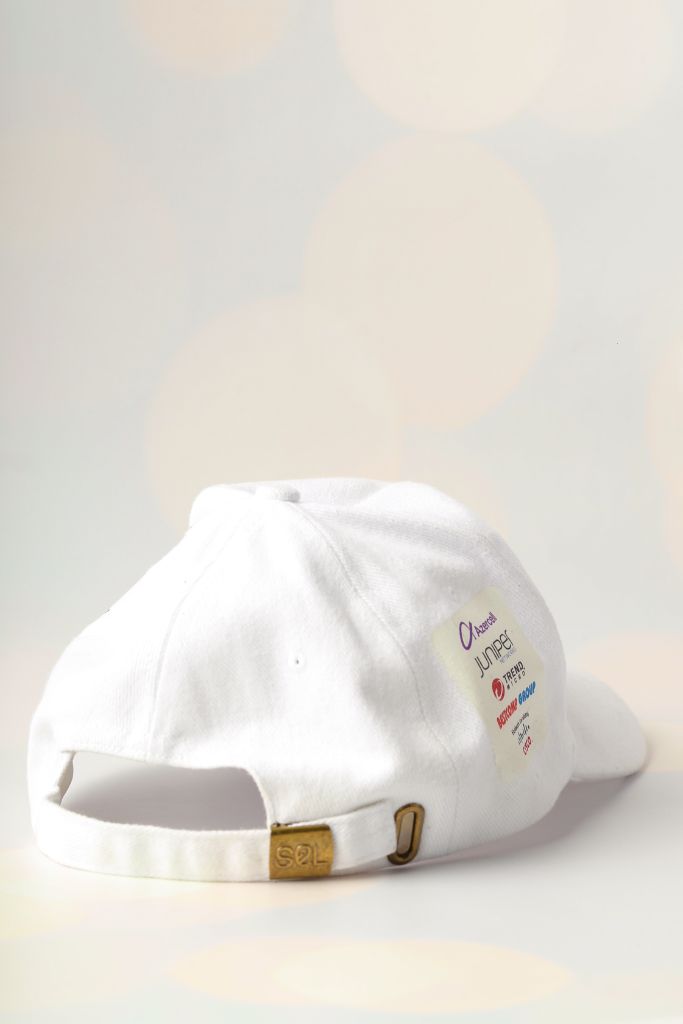 AzCloud Hackathon cap — white, back view, metal buckle