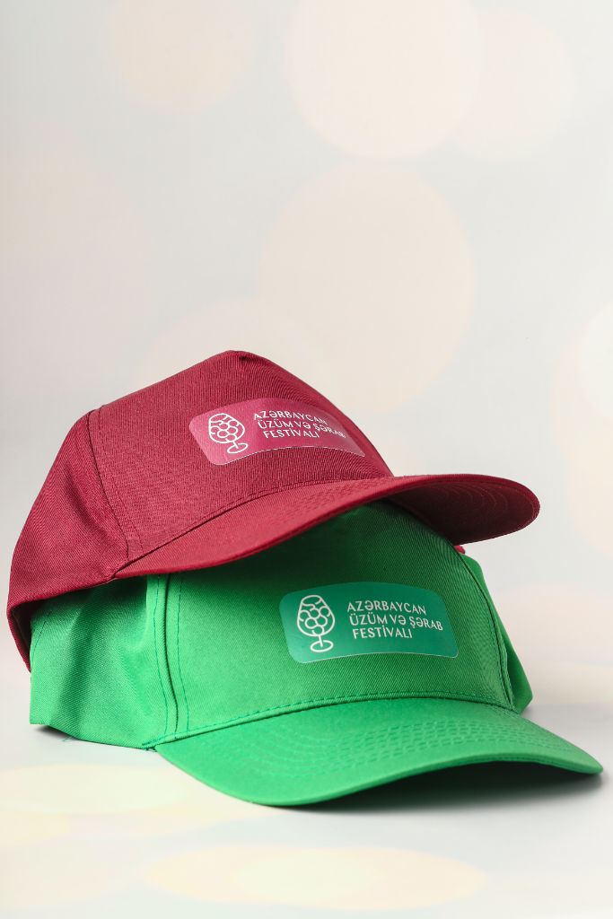 Azərbaycan Üzüm və Şərab Festivalı caps — green and burgundy pair, silicone patch