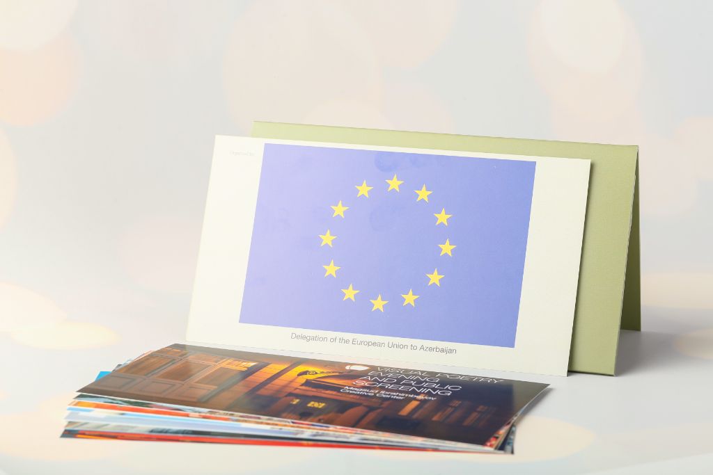 EU Delegation in Azerbaijan — place card with EU flag and event programme