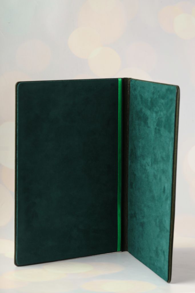 Green velvet folder — interior lining