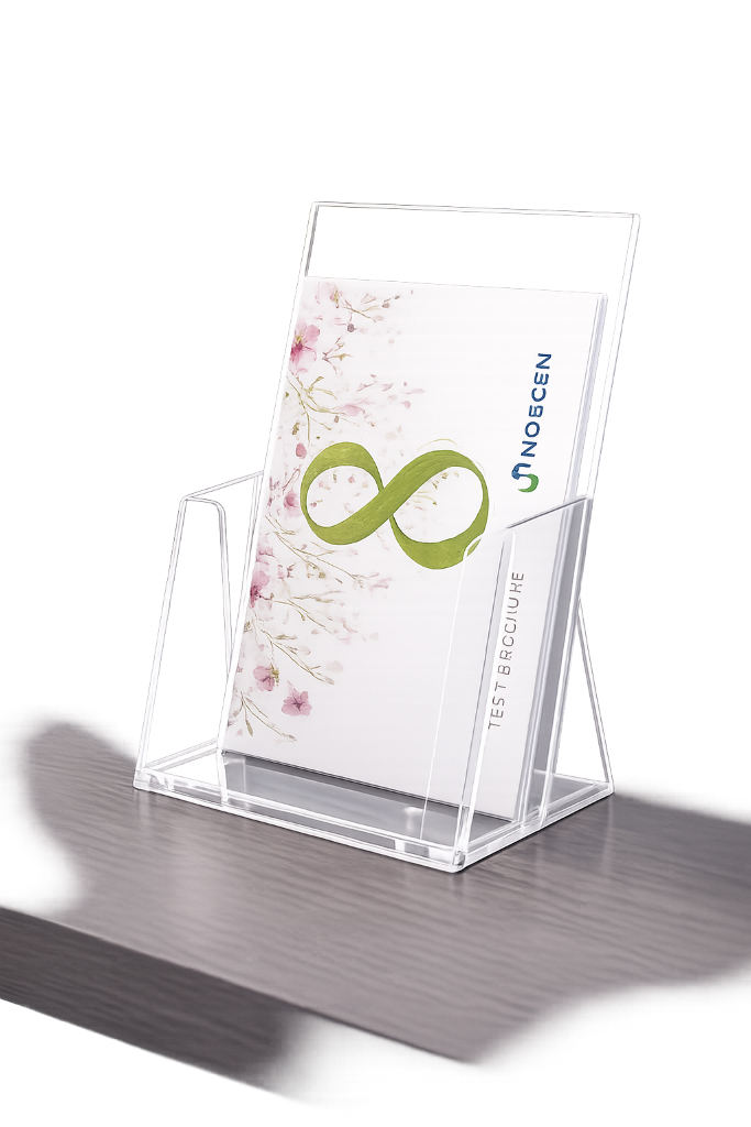 Clear acrylic brochure holder — desktop