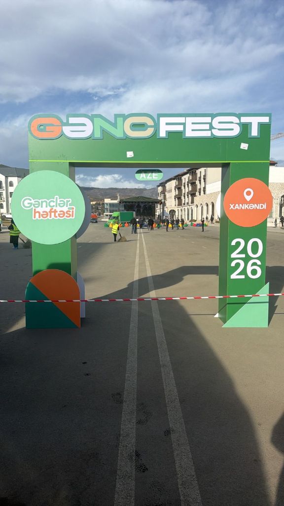 GəncFest entrance arch Xankəndi 2026 Gənclər Həftəsi