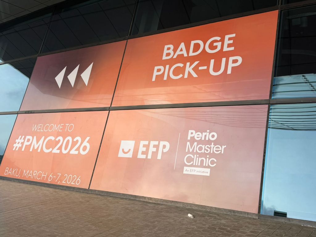 PMC2026 welcome LED display — EFP Perio Master Clinic Baku