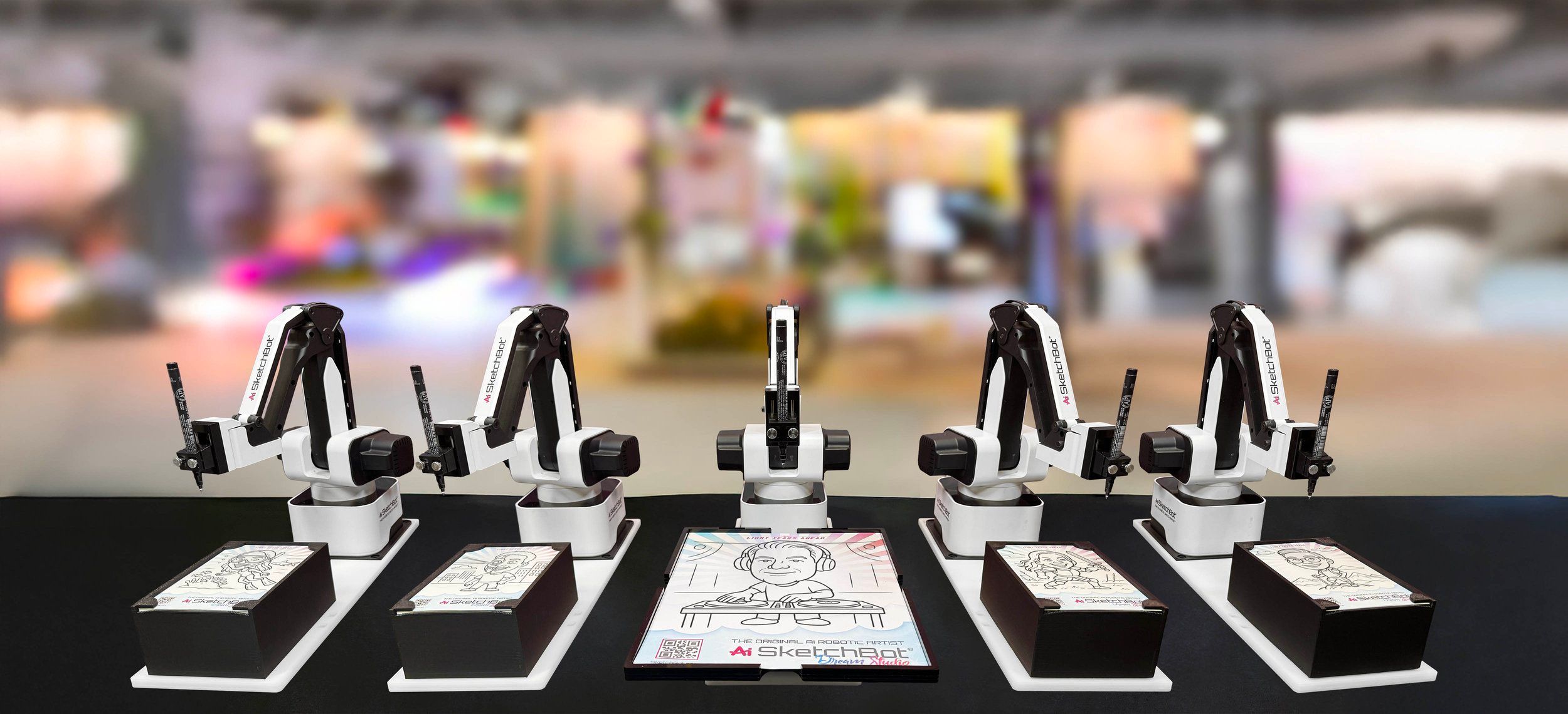 AI SketchBot at live event with visitors watching