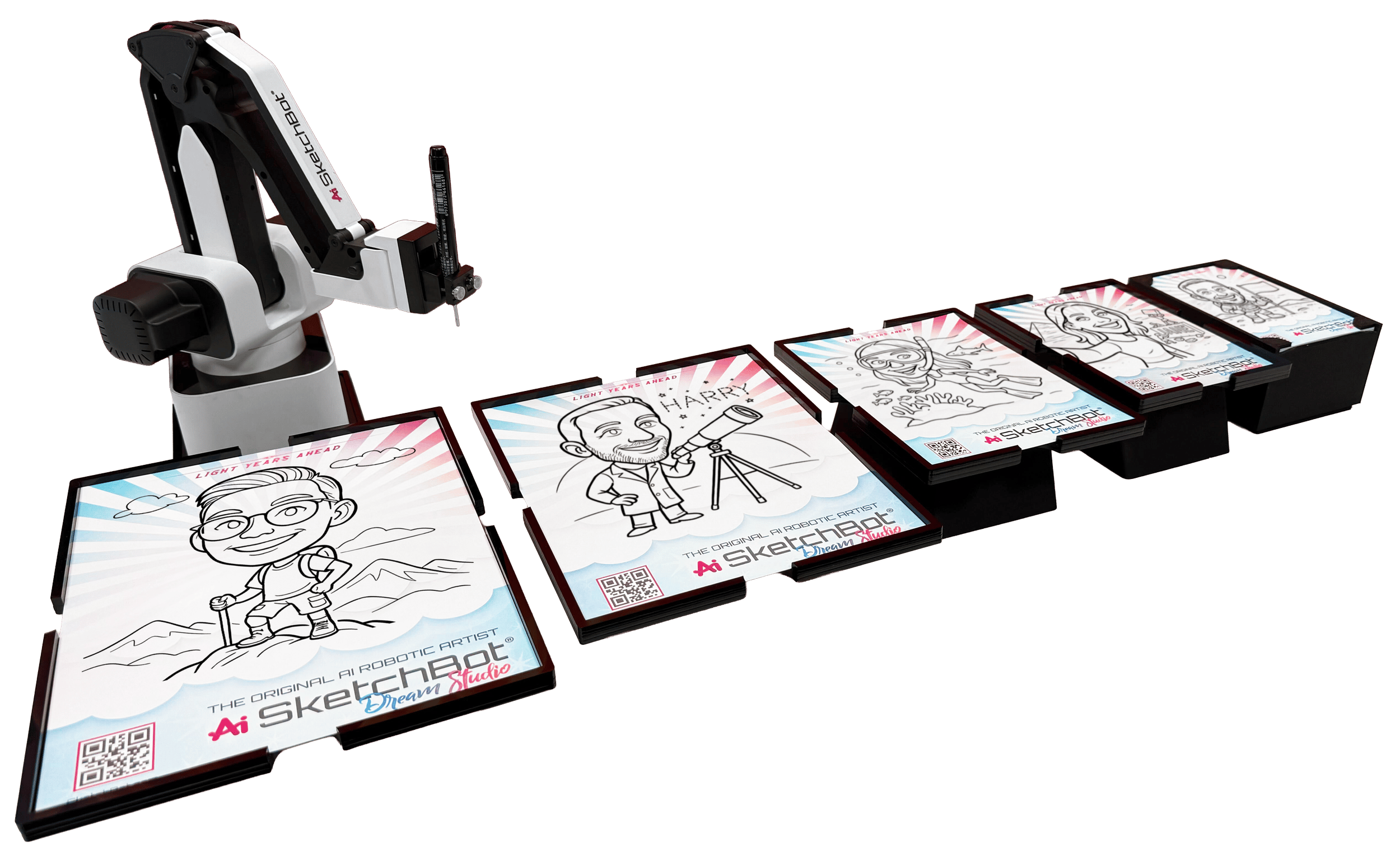 AI SketchBot robotic arm drawing caricature portrait